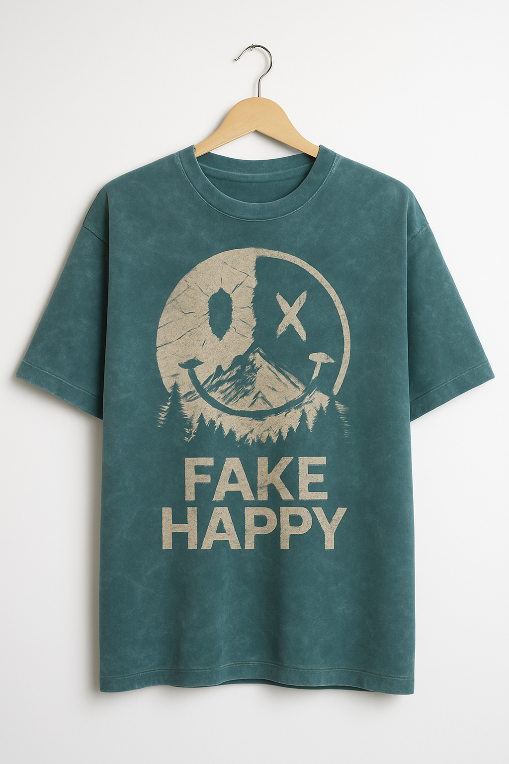 “Fake Happy” Oversized Tee - dusty pinkish-purple shade