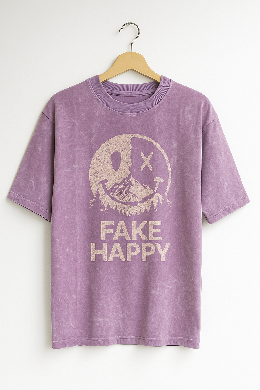 “Fake Happy” Oversized Tee - dusty pinkish-purple shade