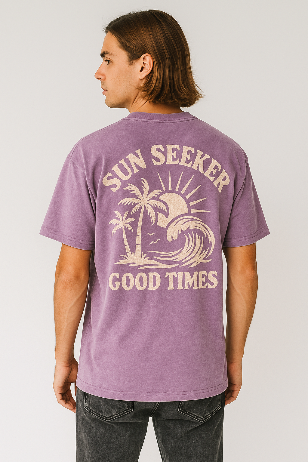 “Fake Happy” Oversized Tee - dusty pinkish-purple shade