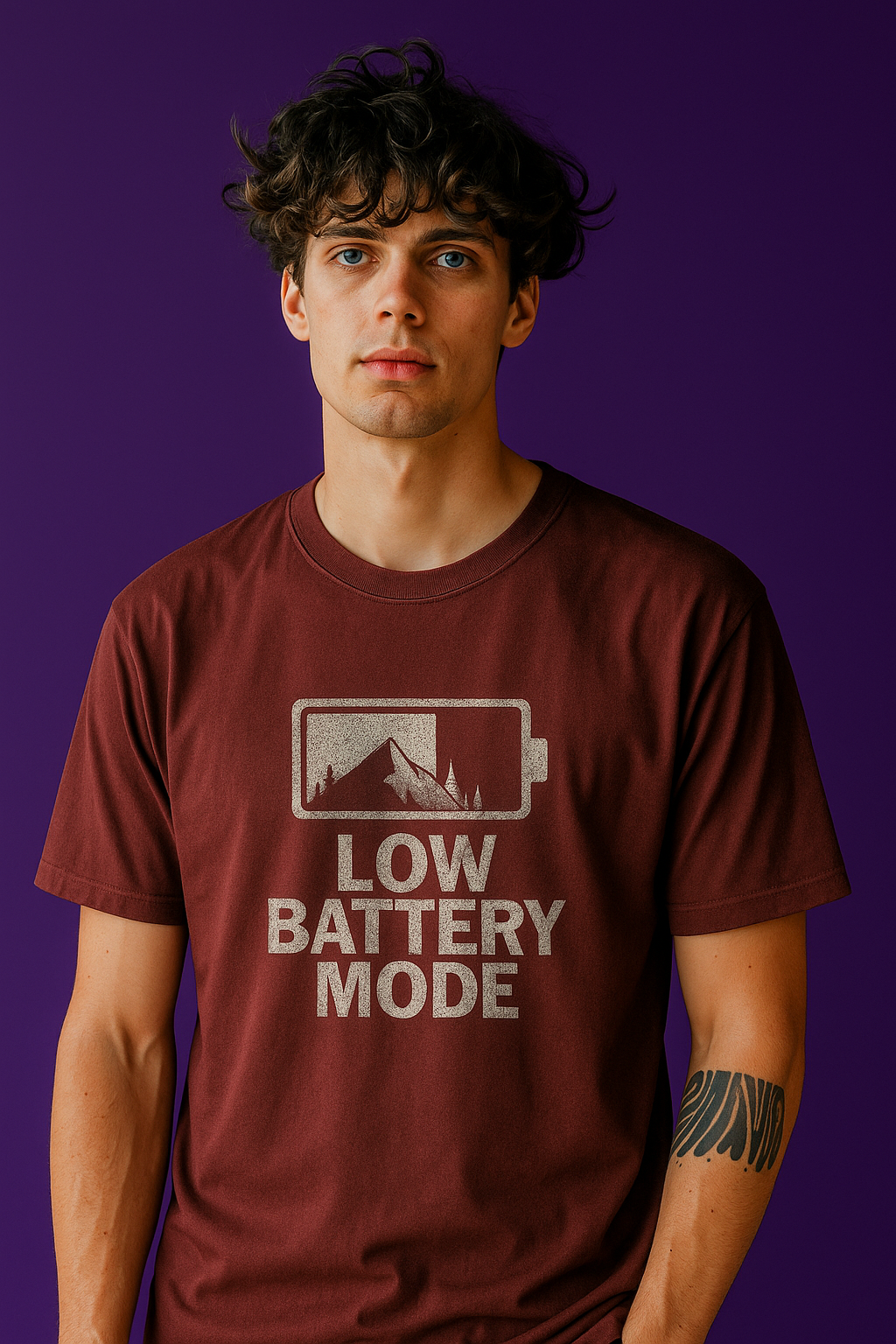 Low Battery Mode Oversized T-Shirt – Maroon